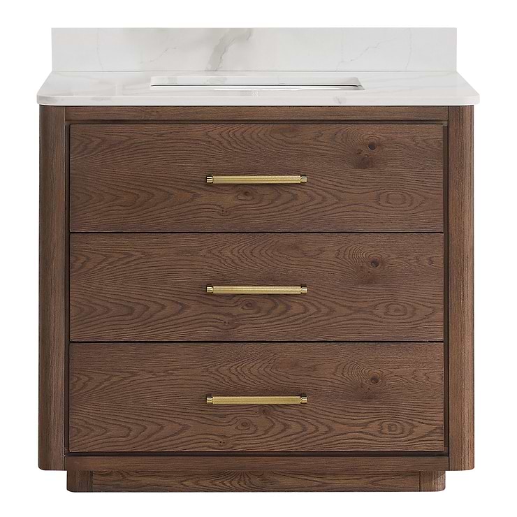 Genora Brown Oak 36" Single Vanity with Pacific White Quartz Top