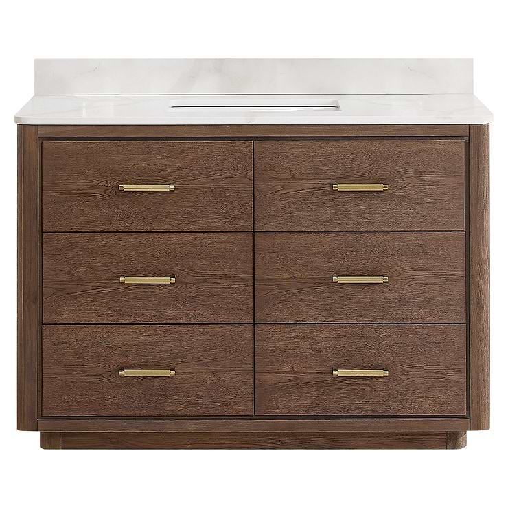 Genora Brown Oak 48" Single Vanity with Pacific White Quartz Top