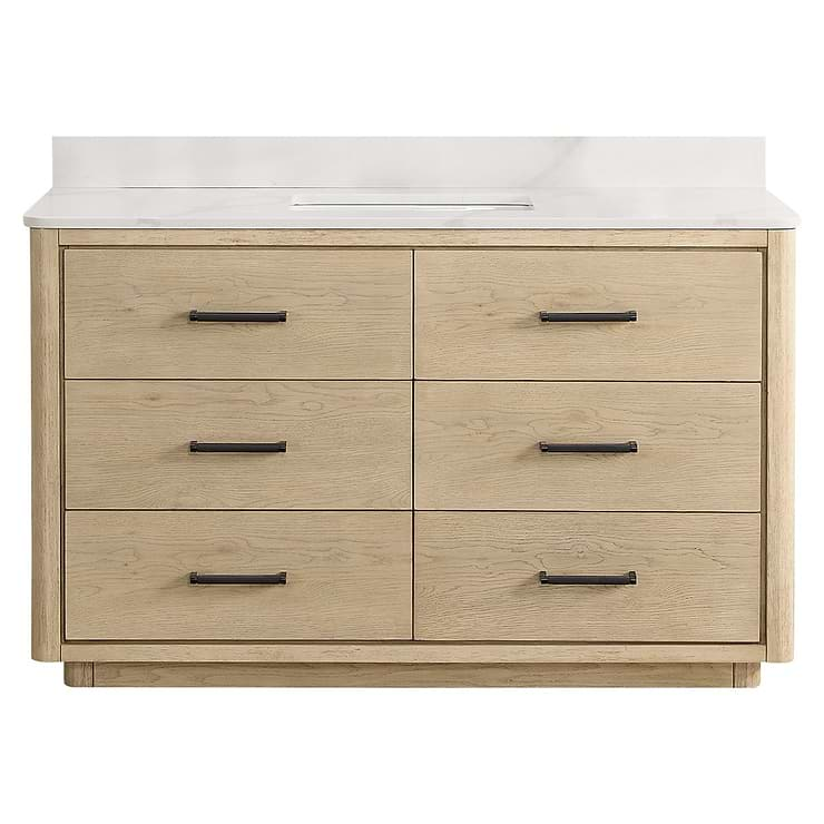 Genora Blonde Oak 55" Single Vanity with Pacific White Quartz Top