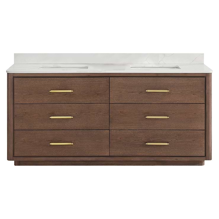 Genora Brown Oak 72" Double Vanity with Pacific White Quartz Top