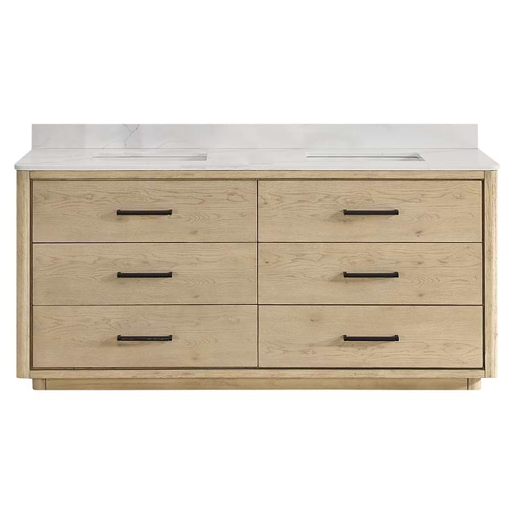 Genora Blonde Oak 72" Double Vanity with Pacific White Quartz Top