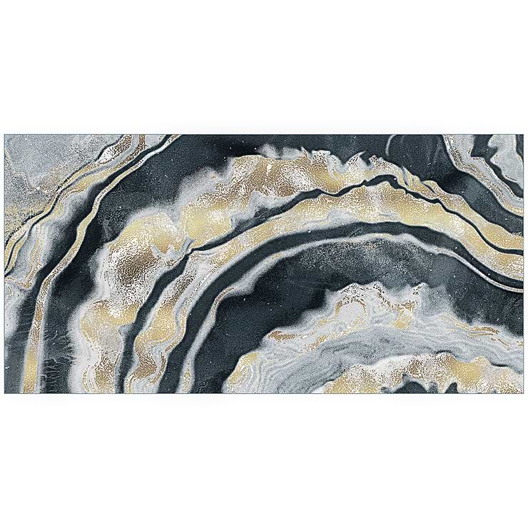 Agate Art Night Black 24x48 Artisan Decor Polished Porcelain Tile