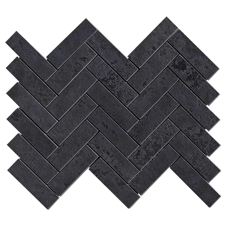 Portrait Black Gold 1x4 Herringbone Matte Porcelain Mosaic Tile