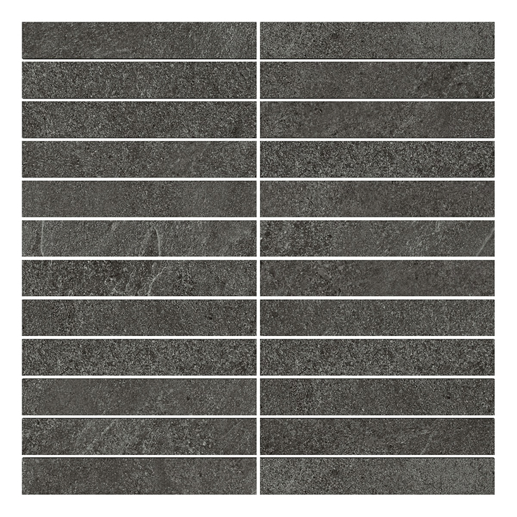 Era Charcoal Black 1x6 Stacked Limestone Look Matte Porcelain Mosaic Tile