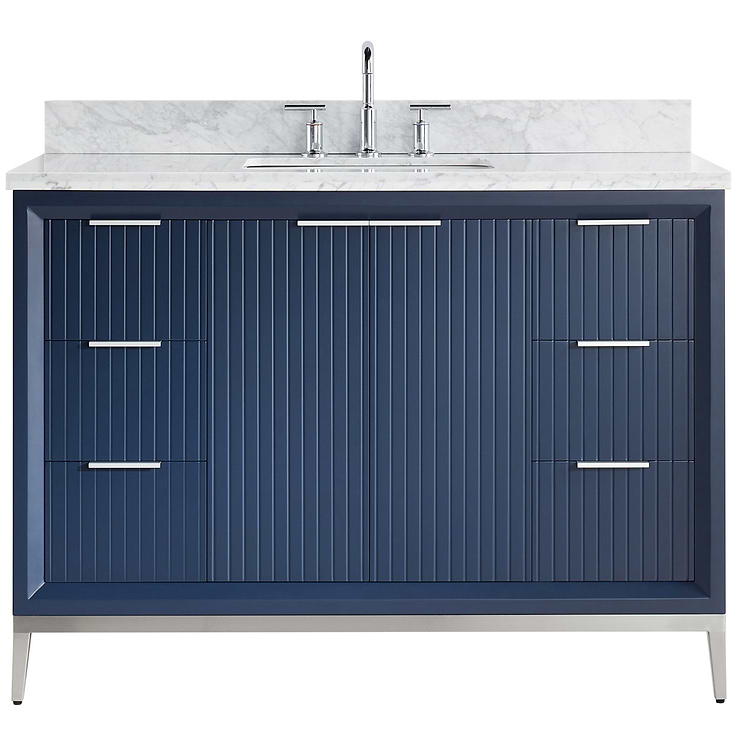 Bungalow Navy and Silver 48" Single Vanity with Carrara Marble Top