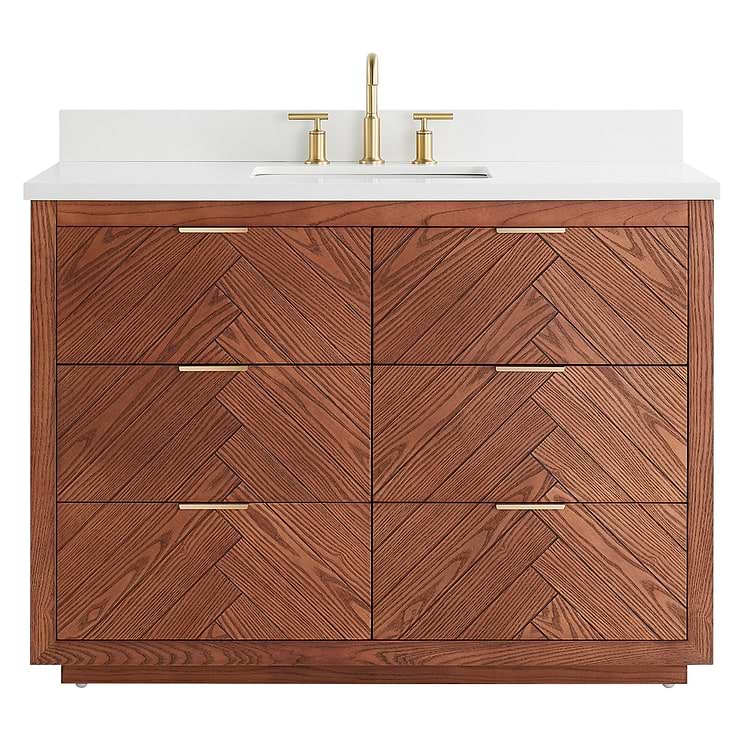 Marilyn 48" Woodgrain Vanity with Pure White Quartz Top and Ceramic Basin