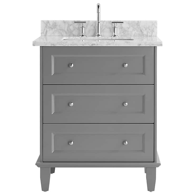 Nora 30" Gray Vanity with Carrara Marble Top and Ceramic Basin