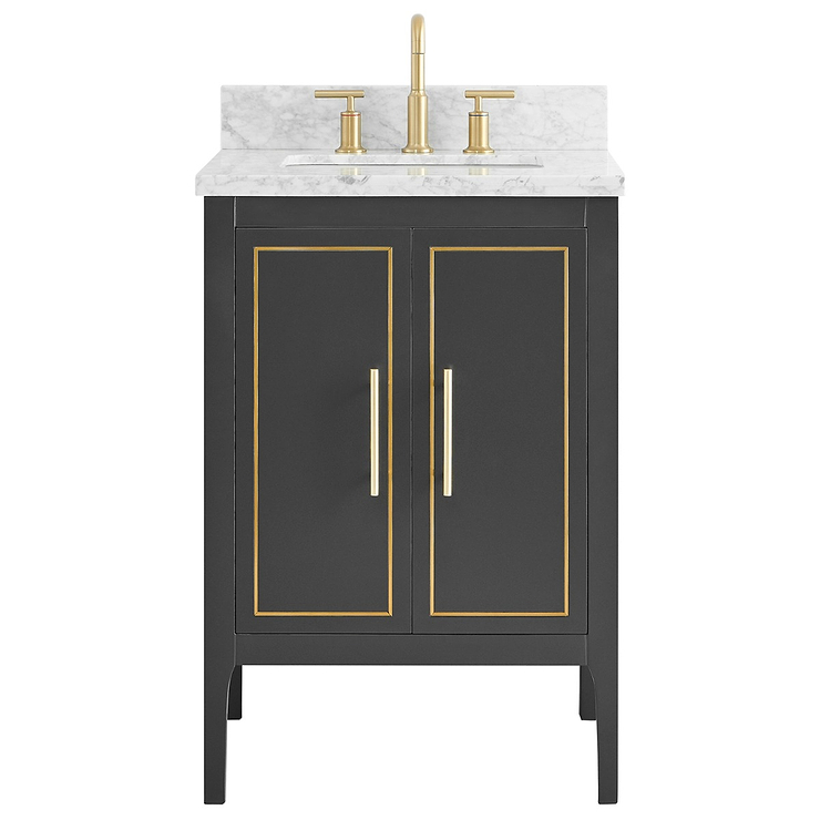 Province Charcoal and Gold 24" Single Vanity with Carrara Marble Top