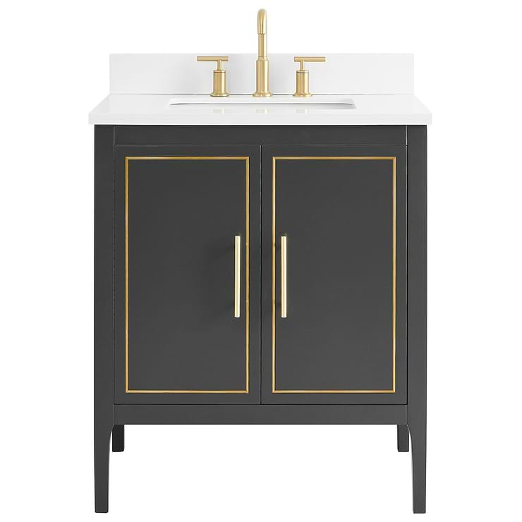 Province Charcoal and Gold 30" Single Vanity with Pure White Quartz Top