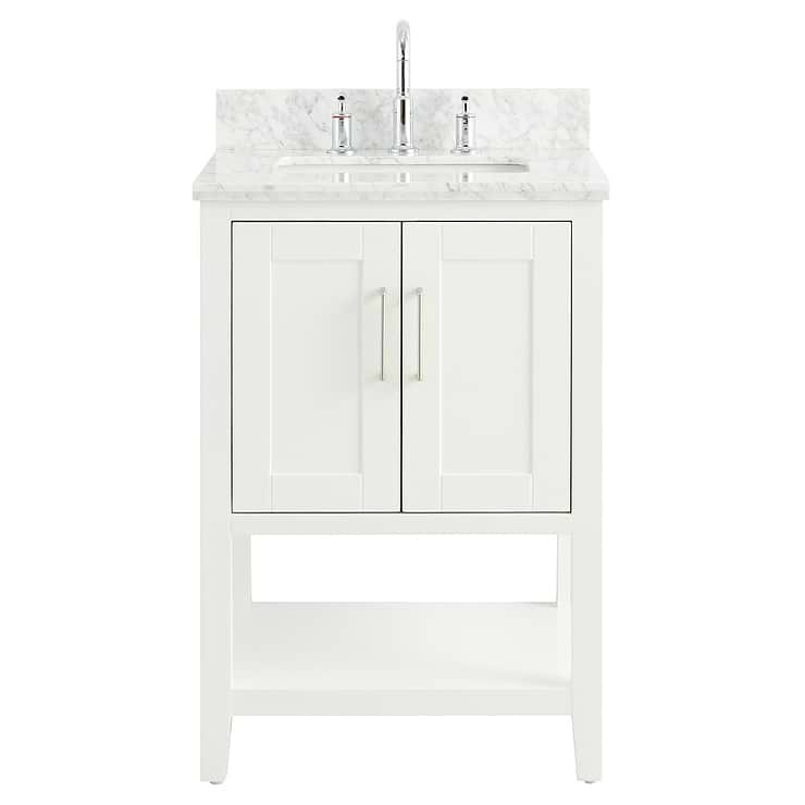 Sheraton 24" White Vanity with Carrara Marble Top and Ceramic Basin
