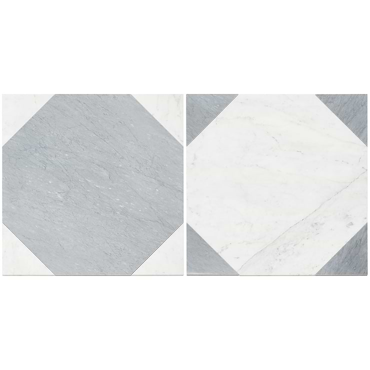 Cadre Giotto Carrara and Italian Gray 20x20 Polished Marble Mosaic Tile