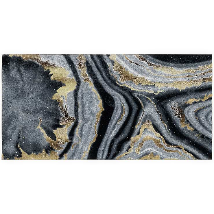 Agate Art Night Black 24x48 Artisan Decor Polished Porcelain Tile