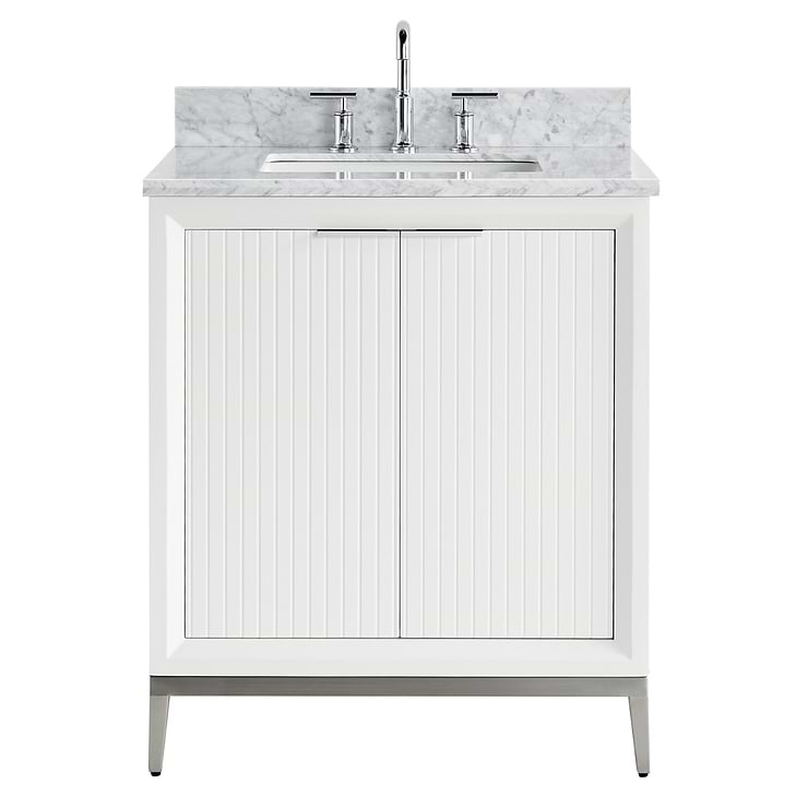 Bungalow White and Silver 30" Single Vanity with Carrara Marble Top