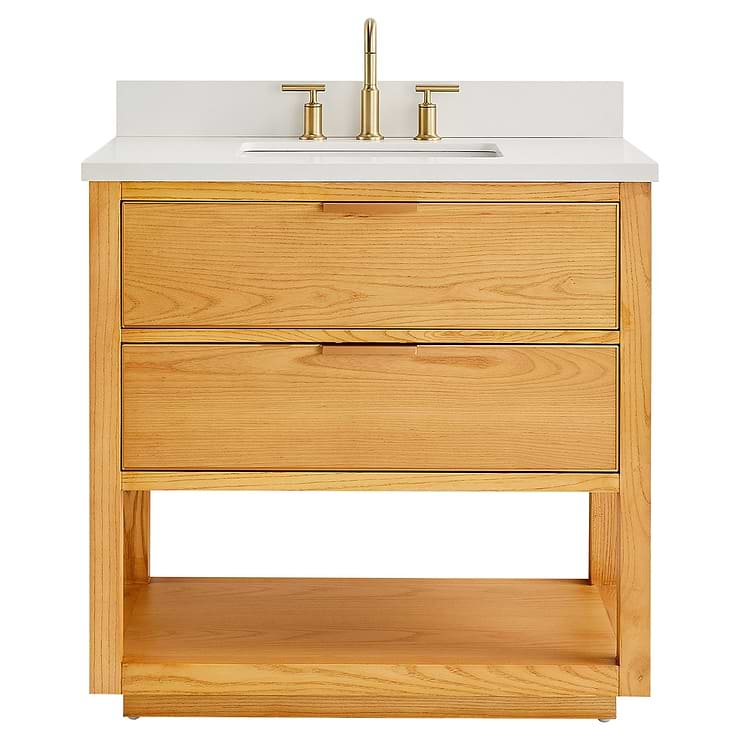 Dayton 36" Woodgrain Vanity with Pure White Quartz Top and Ceramic Basin