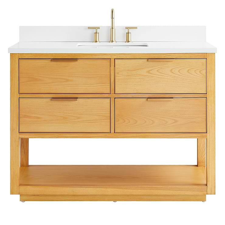 Dayton 48" Woodgrain Vanity with Pure White Quartz Top and Ceramic Basin