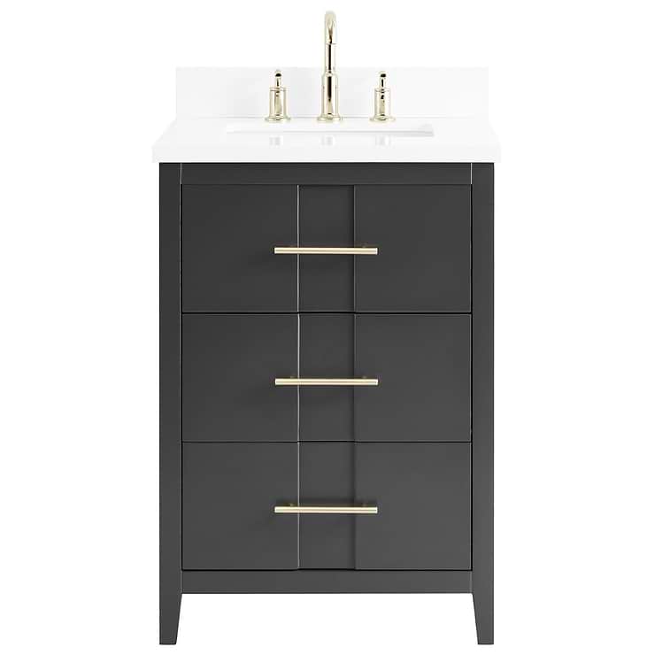 Iconic 24" Charcoal and Gold Vanity with Pure White Quartz Top and Ceramic Basin