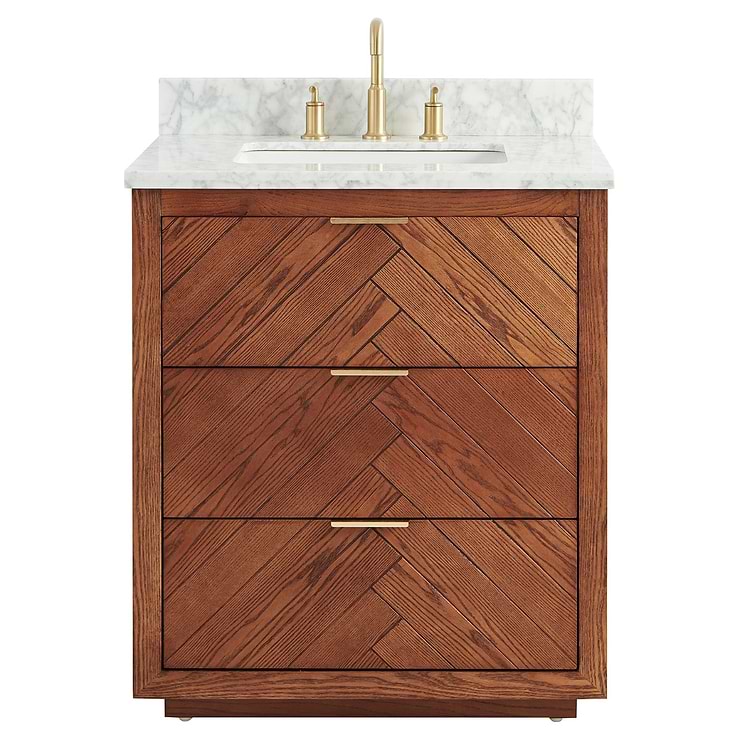 Marilyn 30" Woodgrain Vanity with Carrara Marble Top and Ceramic Basin