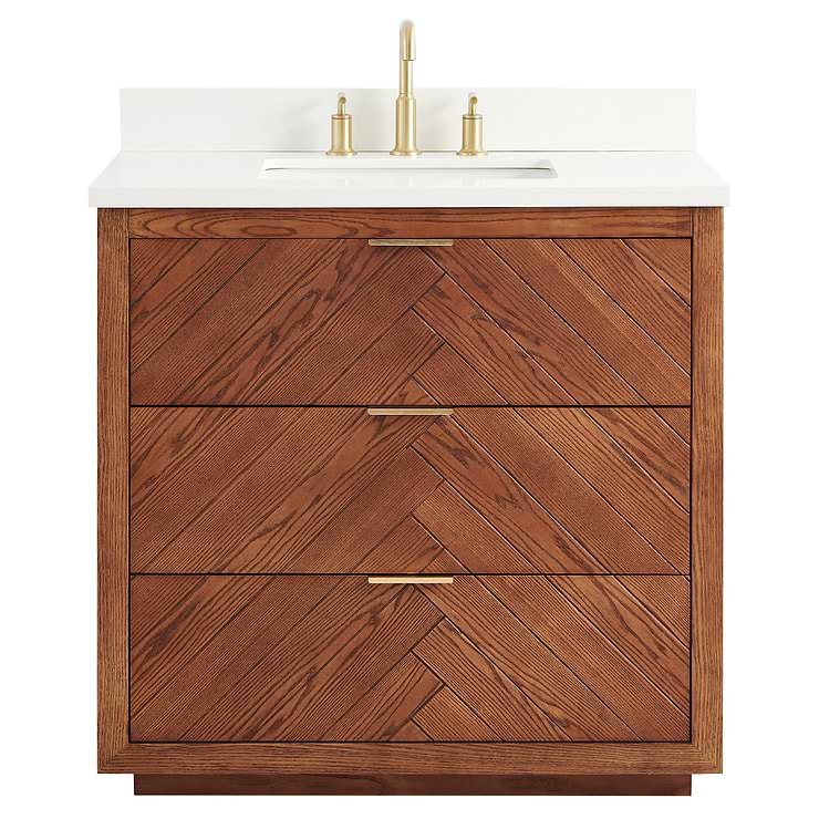 Marilyn 36" Woodgrain Vanity with Pure White Quartz Top and Ceramic Basin