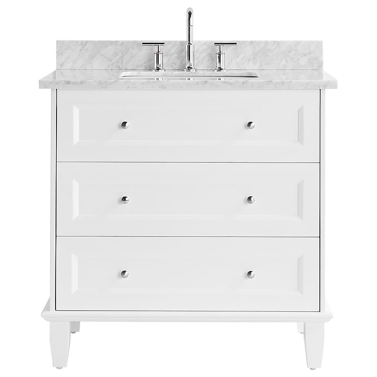 Nora 36" White Vanity with Carrara Marble Top and Ceramic Basin