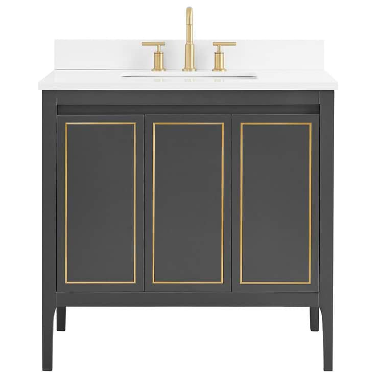 Province Charcoal and Gold 36" Single Vanity with Pure White Quartz Top