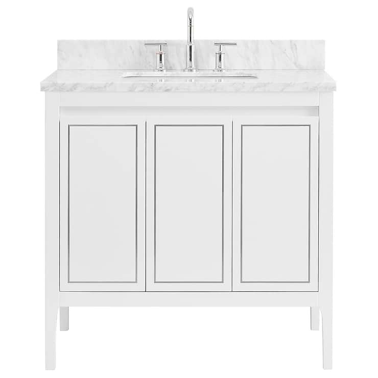 Province White and Silver 36" Single Vanity with Carrara Marble Top