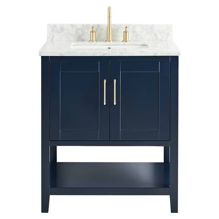 Sheraton 30" Navy Vanity with Carrara Marble Top and Ceramic Basin