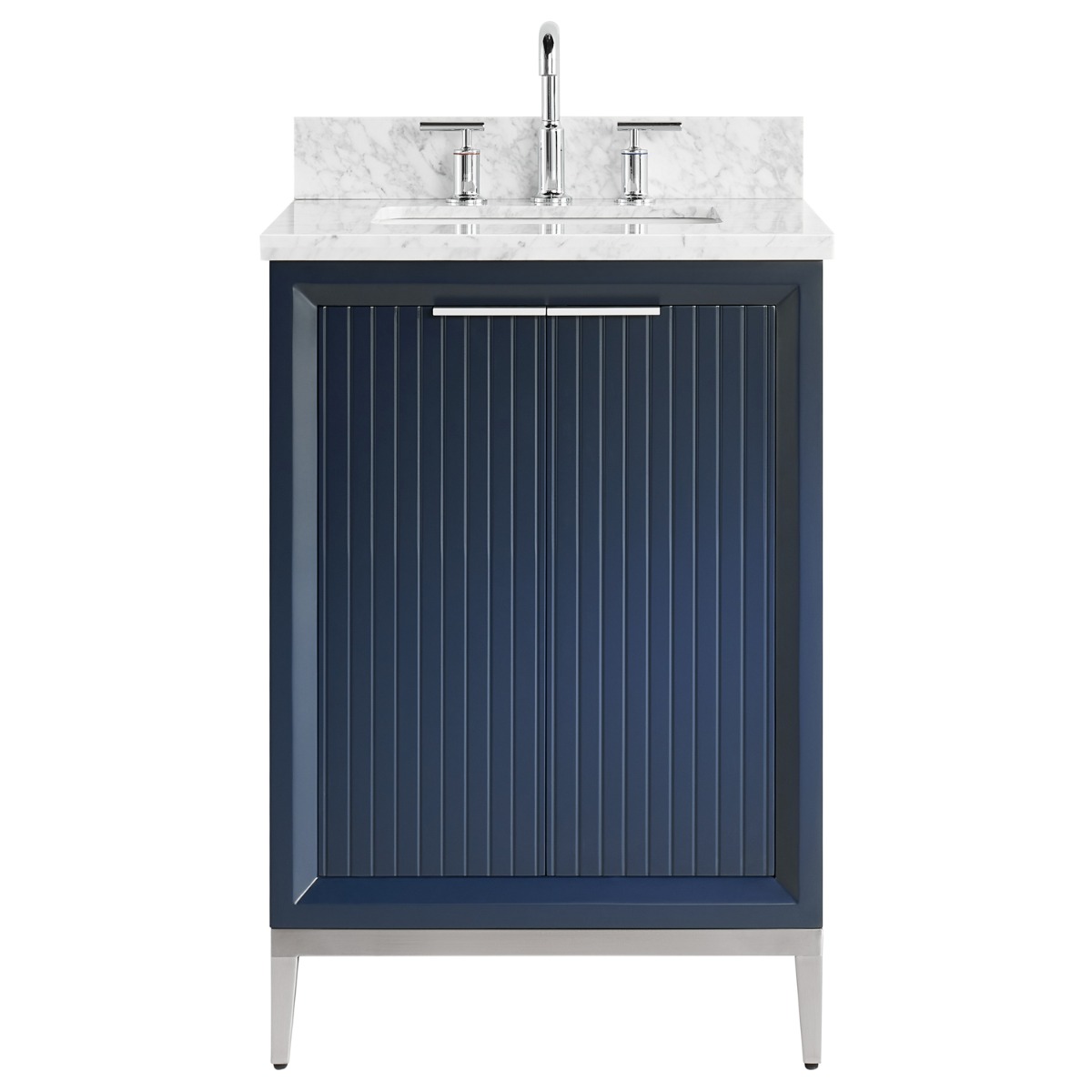 Bungalow Navy and Silver 24" Single Vanity with Carrara Marble Top