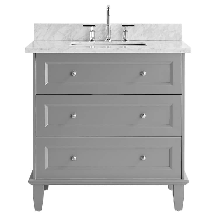 Nora 36" Gray Vanity with Carrara Marble Top and Ceramic Basin