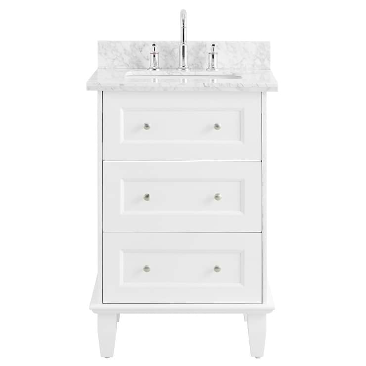 Nora 24" White Vanity with Carrara Marble Top and Ceramic Basin