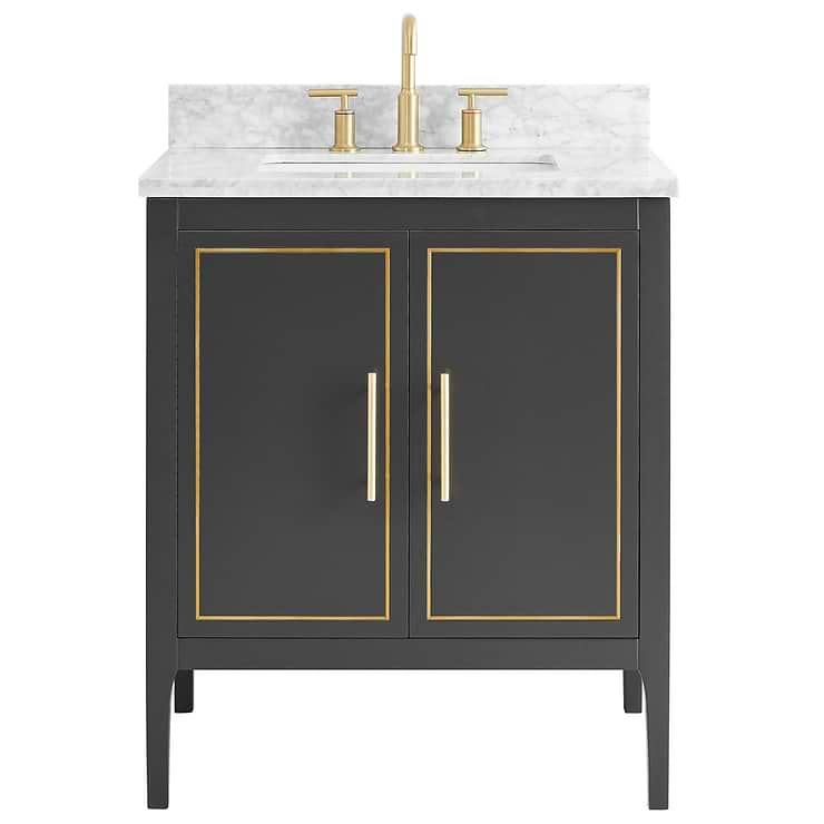 Province Charcoal and Gold 30" Single Vanity with Carrara Marble Top