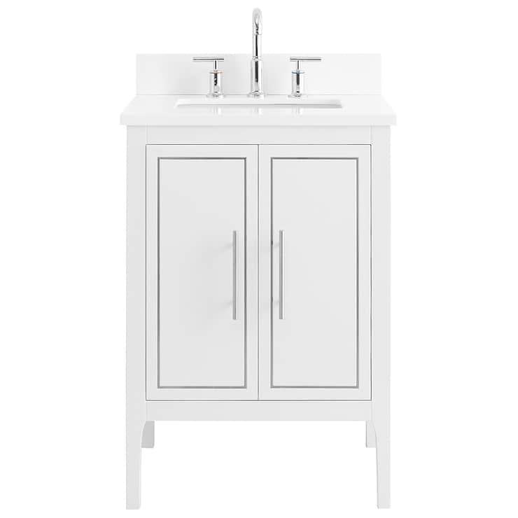 Province White and Silver 24" Single Vanity with Pure White Quartz Top