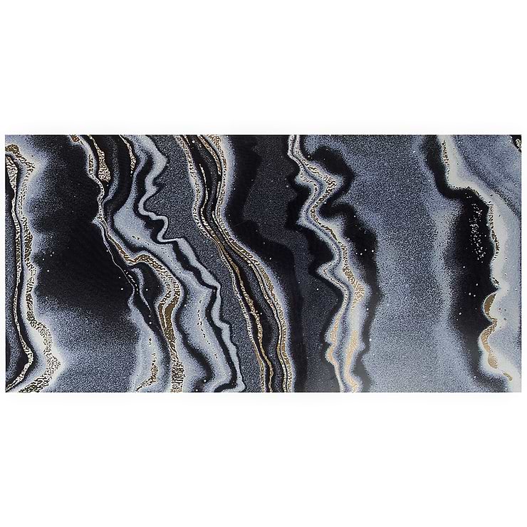 Agate Art Night Black 24x48 Artisan Decor Polished Porcelain Tile