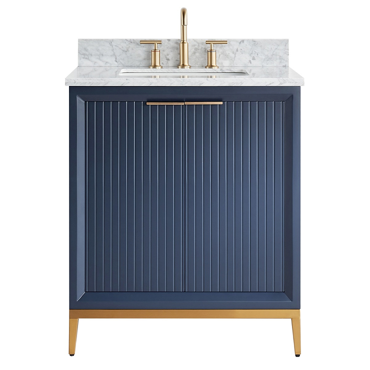 Bungalow Navy and Gold 30" Single Vanity with Carrara Marble Top