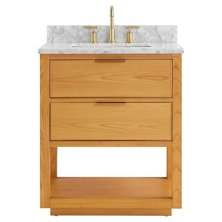 Dayton 30" Woodgrain Vanity with Carrara Marble Top and Ceramic Basin