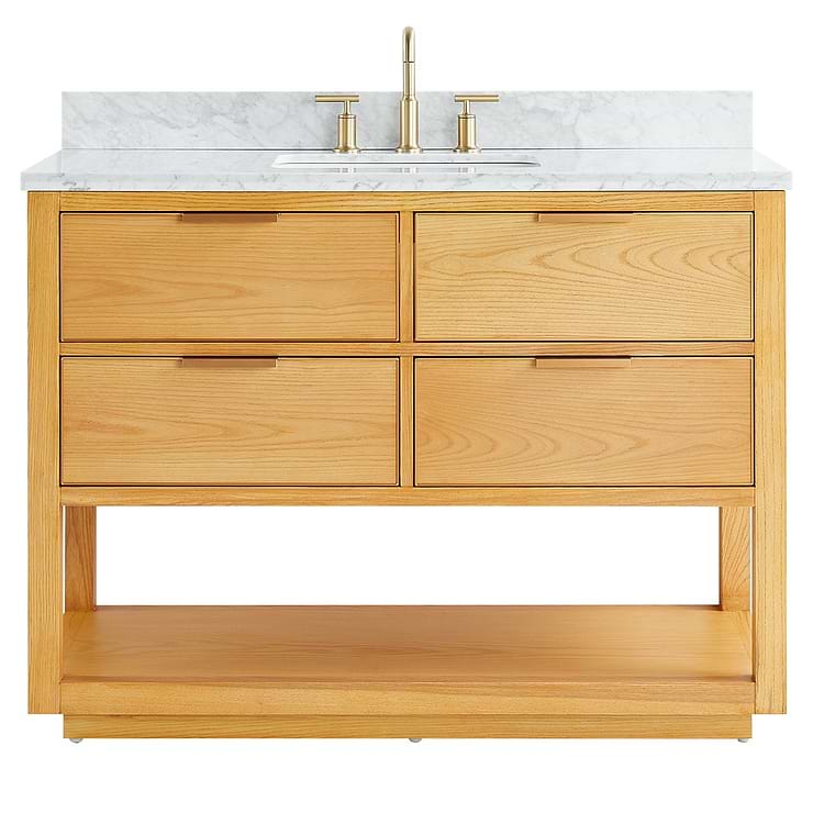 Dayton 48" Woodgrain Vanity with Carrara Marble Top and Ceramic Basin