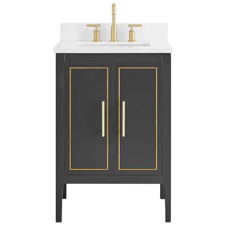 Province Charcoal and Gold 24" Single Vanity with Pure White Quartz Top