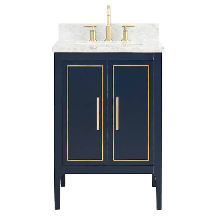 Province Navy and Gold 24" Single Vanity with Carrara Marble Top