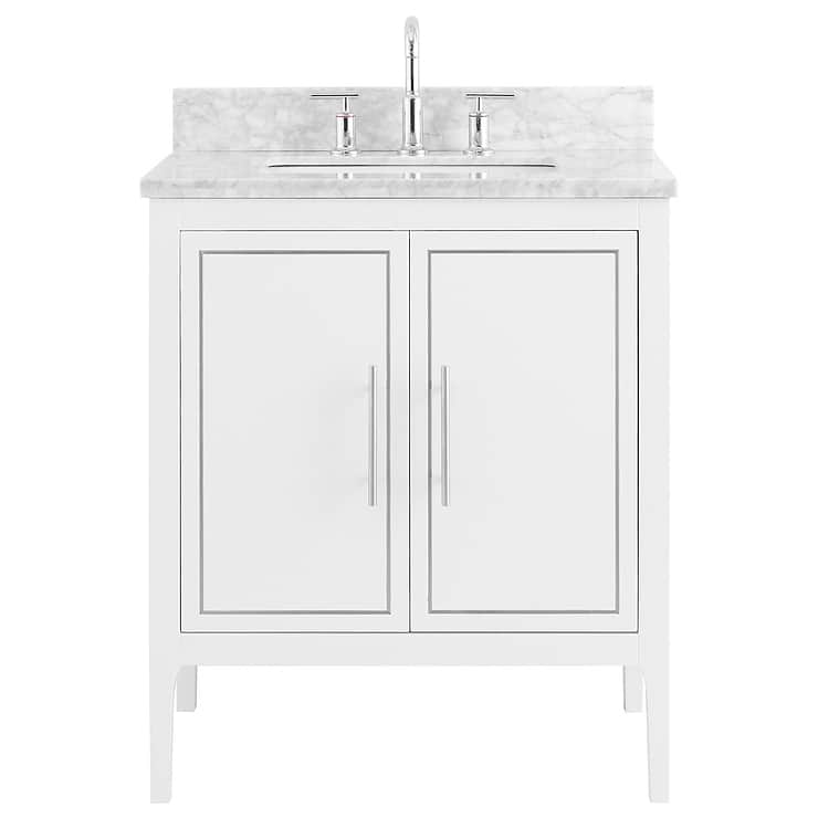 Province White and Silver 30" Single Vanity with Carrara Marble Top