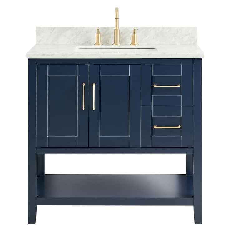 Sheraton 36" Navy Vanity with Carrara Marble Top and Ceramic Basin