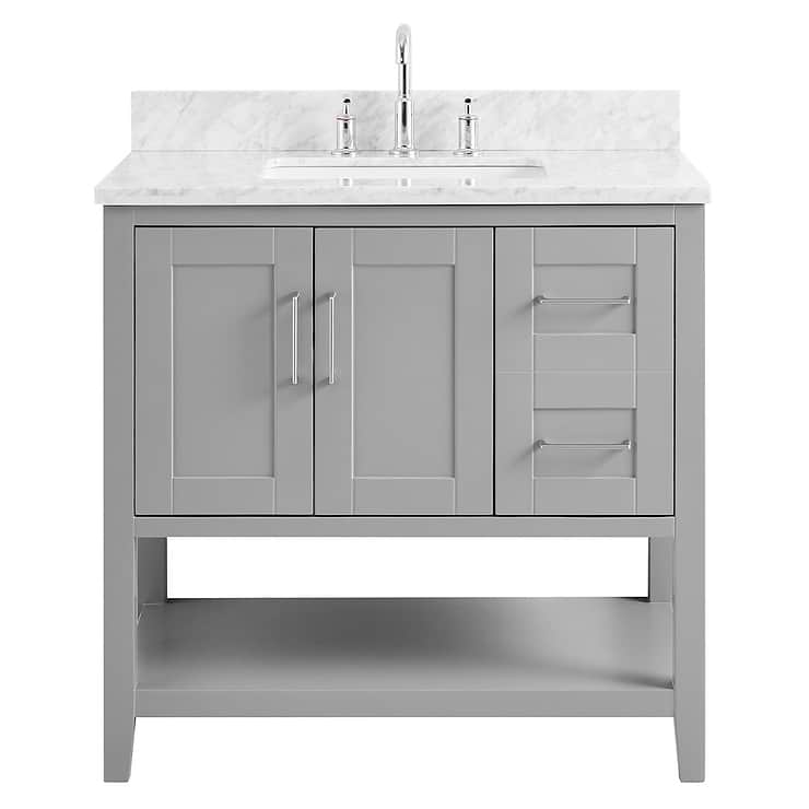 Sheraton 36" Gray Vanity with Carrara Marble Top and Ceramic Basin