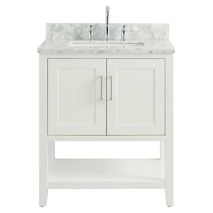 Sheraton 30" White Vanity with Carrara Marble Top and Ceramic Basin