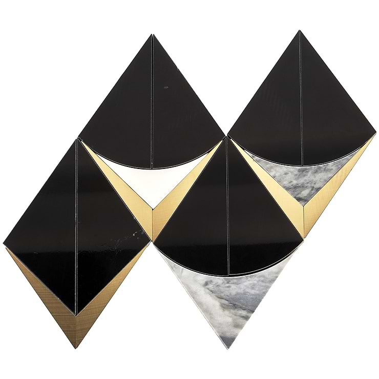 Regis Nero Waterjet Polished Marble Mosaic Tile- Black and Brass