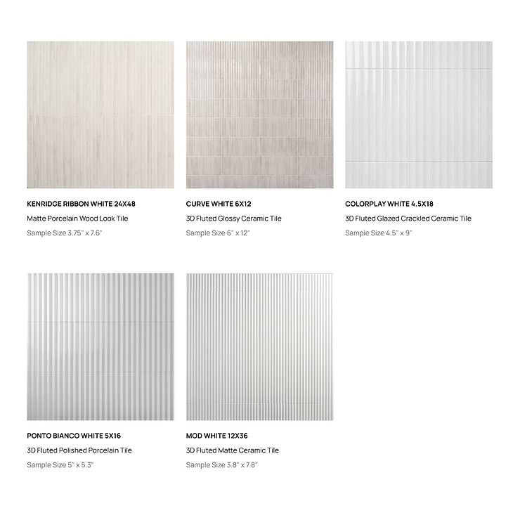 Top Selling White 3D Porcelain and Ceramic Tiles Sample Bundle (5)