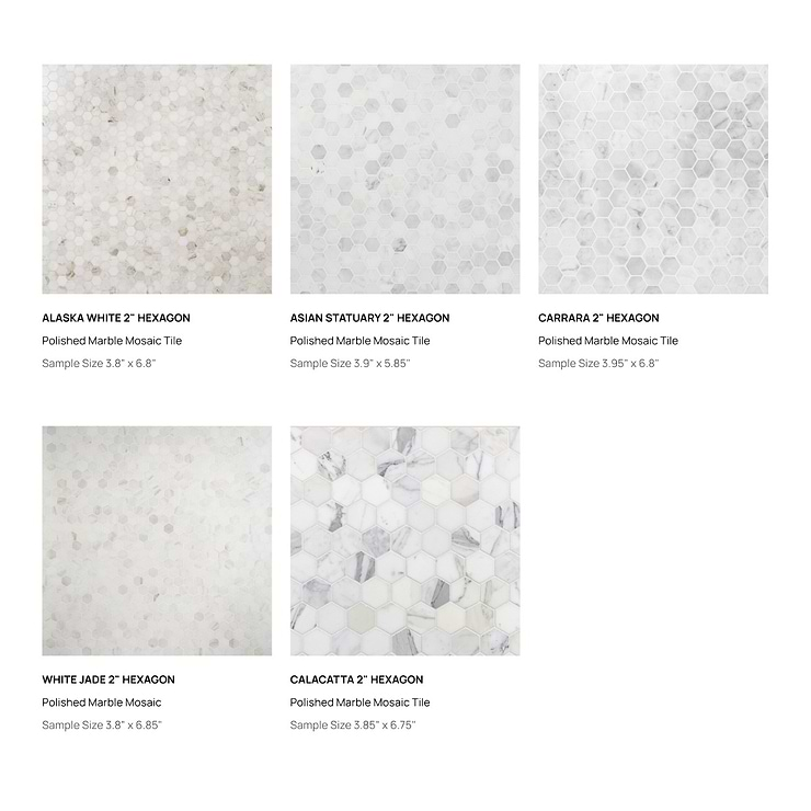 Top Selling White Marble Hexagon Mosaic Tiles Sample Bundle (5)