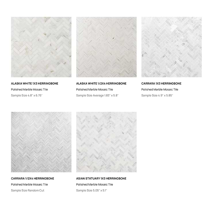 Top Selling White Marble Herringbone Tiles Sample Bundle (5)