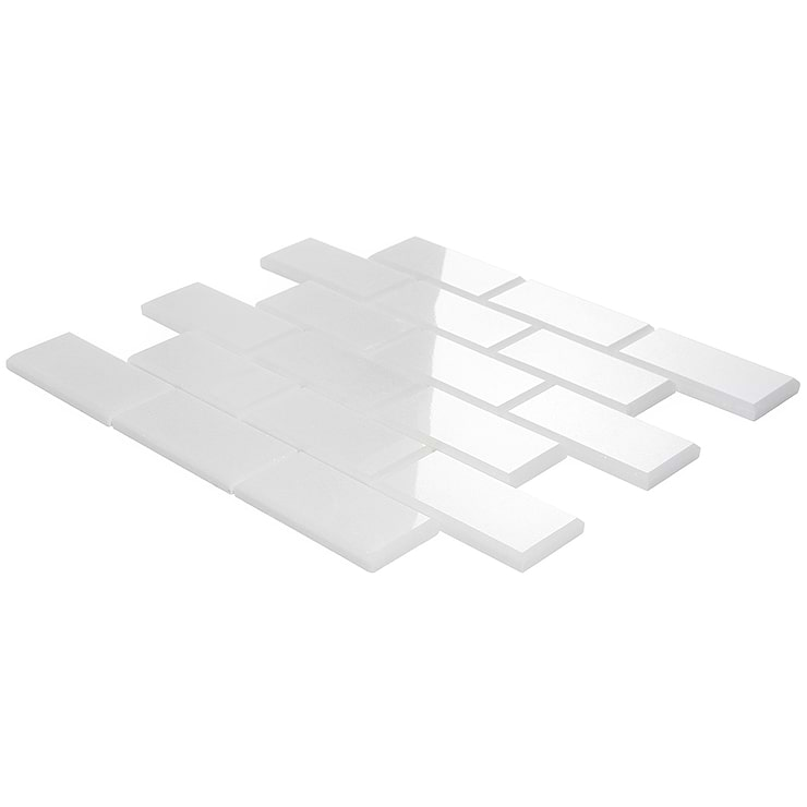 White Thassos 2x4 Beveled Marble Polished Mosaic Tile