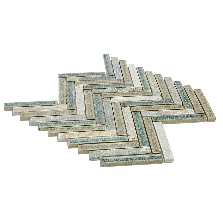 Roman Collection Crystal Springs Herringbone Marble And Glass Tile 