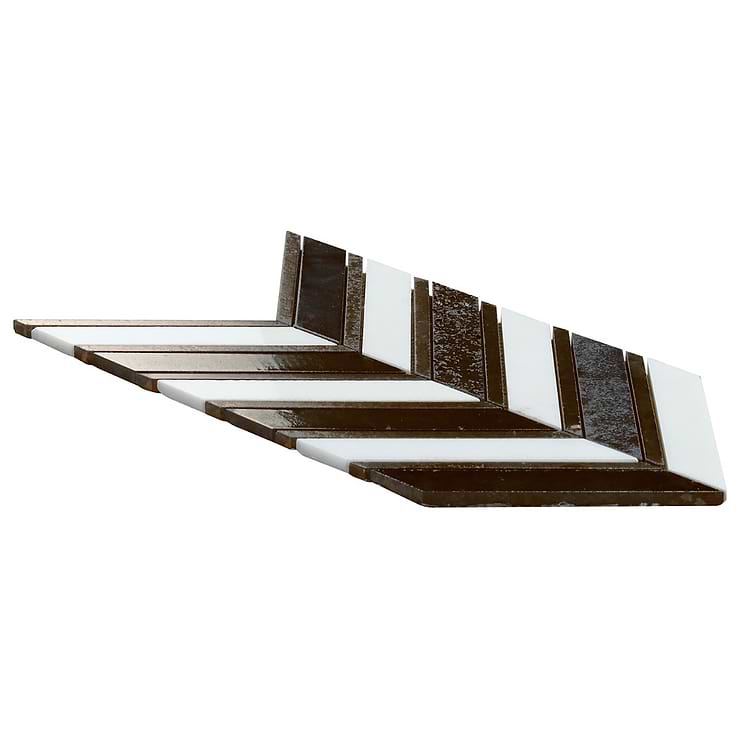 Magma Chevron Susa Bronze Black & White Asian Statuary Marble & Lava Stone Polished Mosaic Tile