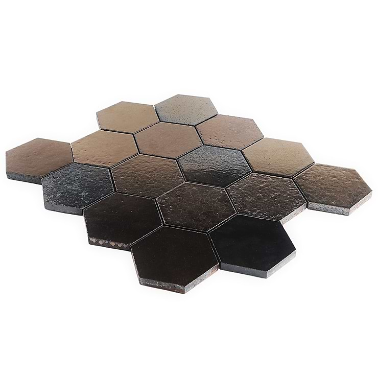 Magma Hexagon Bronze 3" Polished Lava Stone Mosaic Tile