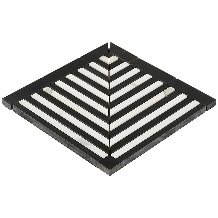 Monroe Corner Calacatta and Black Jade 8x8 Marble Mosaic Tile- Polished